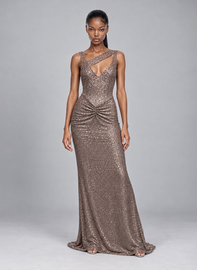 Długa cekinowa sukienka CRYSTAL FEVER MAXI DRESS srebrny