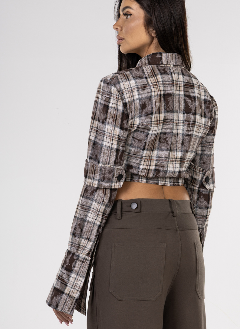 Fitted Checked Shirt URBAN BLOUSE Brown