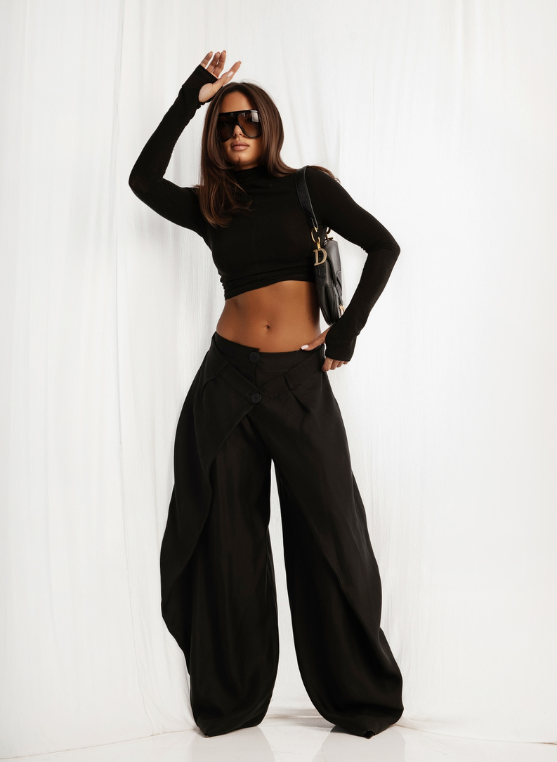 Szerokie czarne spodnie CITY ATTITUDE PANTS 