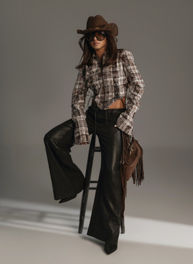 Fitted Checked Shirt URBAN BLOUSE Brown