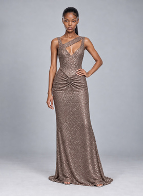 Długa cekinowa sukienka CRYSTAL FEVER MAXI DRESS srebrny