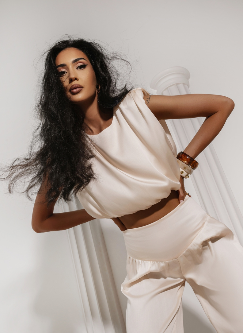 LUNA SET Blouse and Pants Set, Apricot