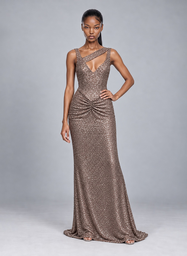 Długa cekinowa sukienka CRYSTAL FEVER MAXI DRESS srebrny