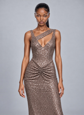 Długa cekinowa sukienka CRYSTAL FEVER MAXI DRESS srebrny