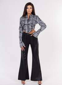 Dopasowana koszula w kratę URBAN BLOUSE czarna
