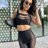 BLACK LITTLE BOTTLE TOP - MATTE LYCRA + BLACK MESH BLOUSE