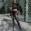 BLACK LITTLE BOTTLE TOP - MATTE LYCRA + BLACK MESH BLOUSE
