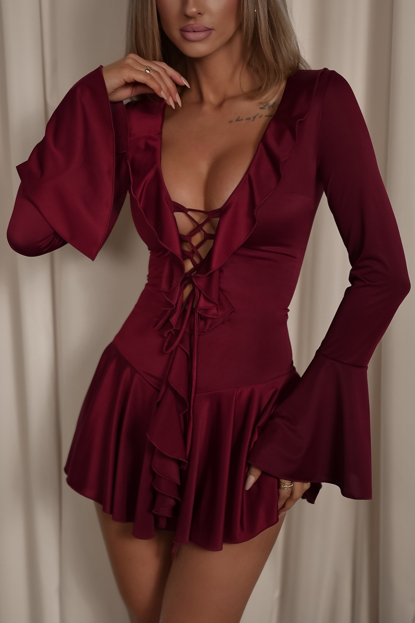 OLAYA BURGUNDY DRESS - obrazek 6